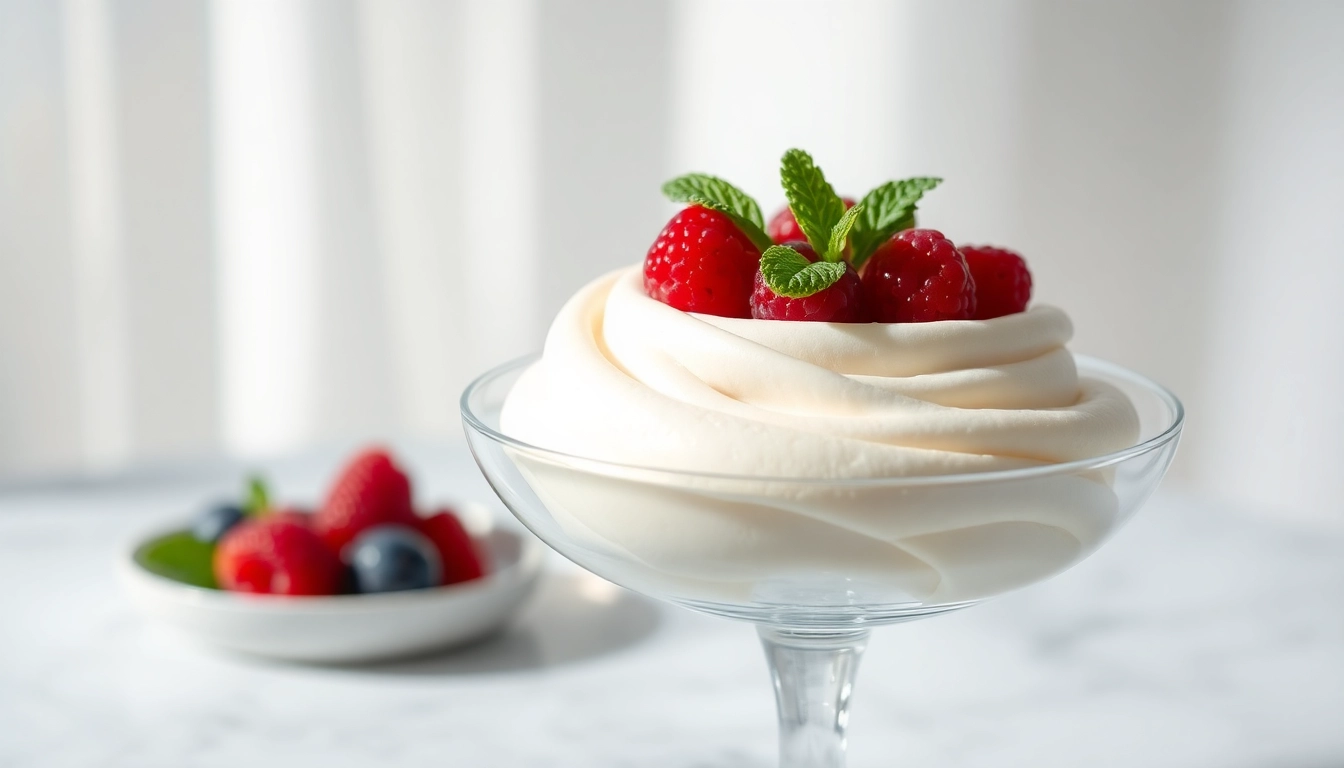 Maak een verfijnd dessert met mousseline, verlicht door natuurlijk licht en kleurrijke bessen.