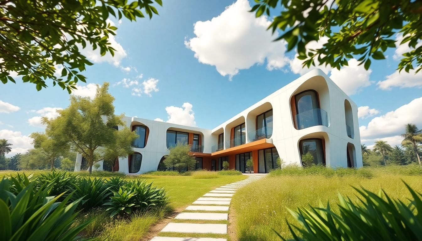 Architekturvisualisierung eines modernen Wohngebäudes in einer natürlichen Umgebung, harmonisch inszeniert.